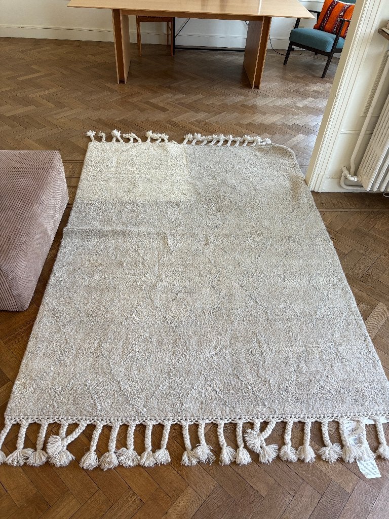 Tapis berbère 100 % laine, fait main, coloris écru, Maison & Meubles, Ameublement | Tapis & Moquettes, Utilisé, 200 cm ou plus