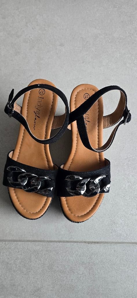 Sandales compensées noires Lady Glam – T37, Autre, Enlèvement ou Envoi, Autres types, Porté