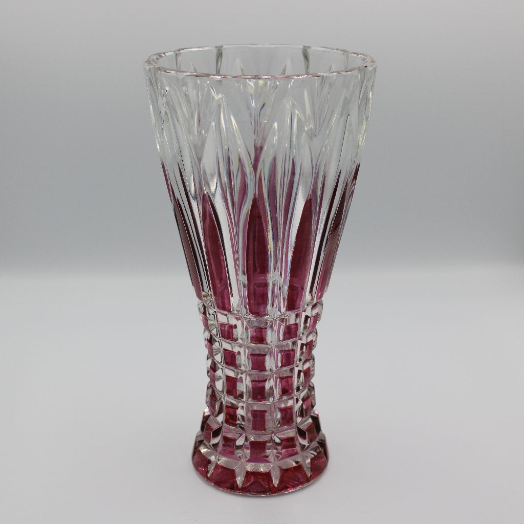 Kristallen vaas, roze overlay, jaren 50-60, 24 cm, Antiek en Kunst, Ophalen of Verzenden