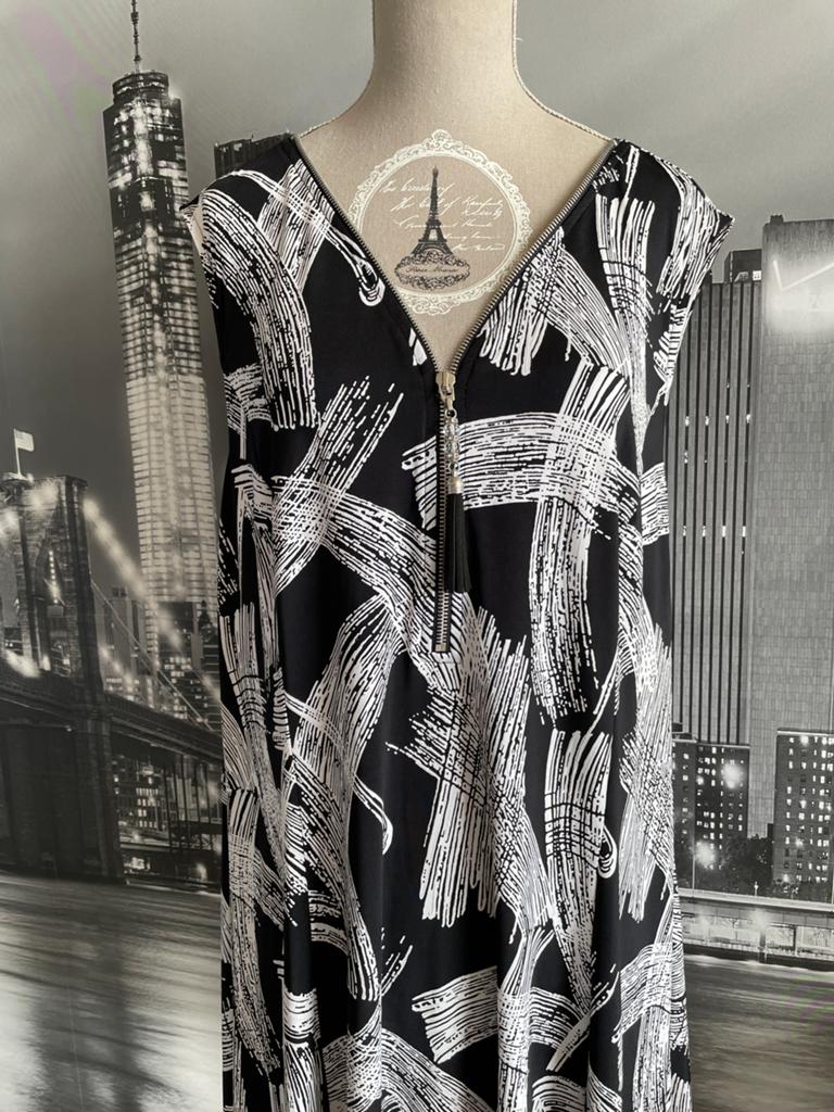 Joseph Ribkoff top - 48 - zwart wit print - kwaliteitsmerk, Kleding | Dames, Topjes, Verzenden, Wit, Maat 46/48 (XL) of groter
