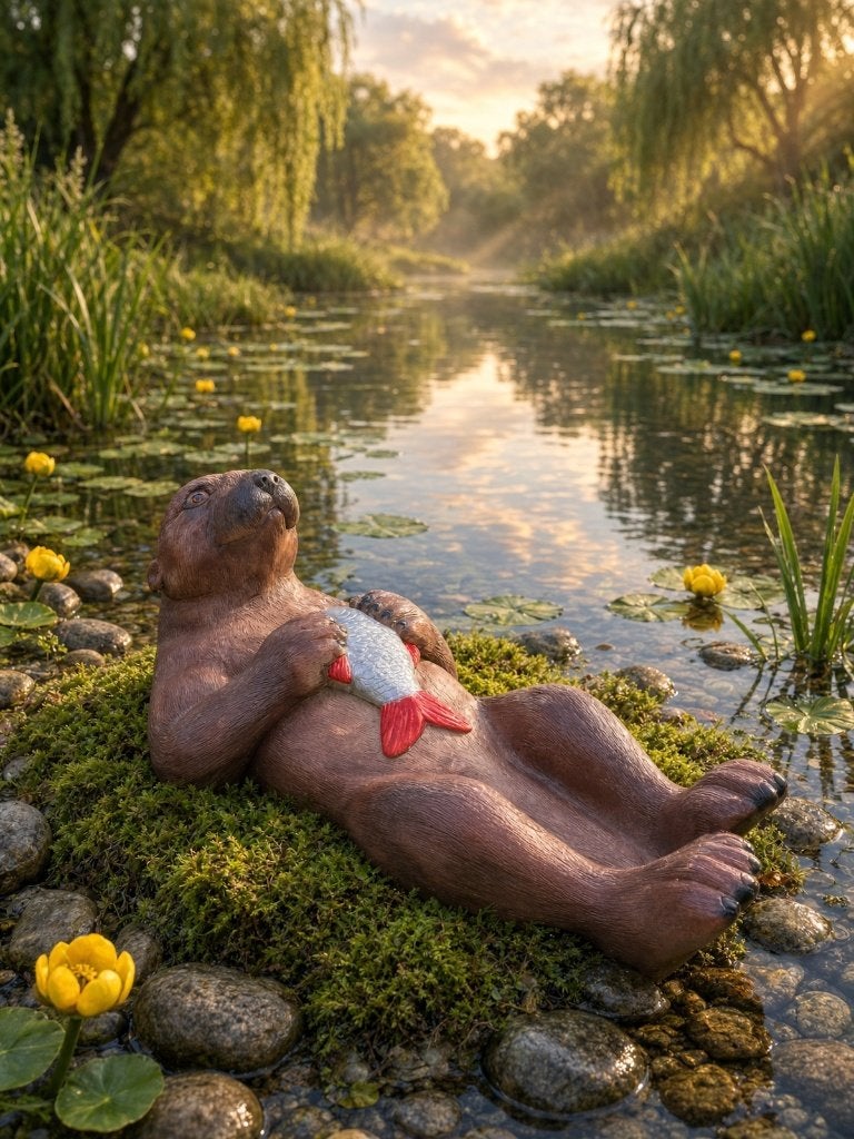 Loutre couchée avec des poissons, étang, jardin 75 cm, Jardin & Terrasse, Enlèvement, Neuf, Synthétique, Animal