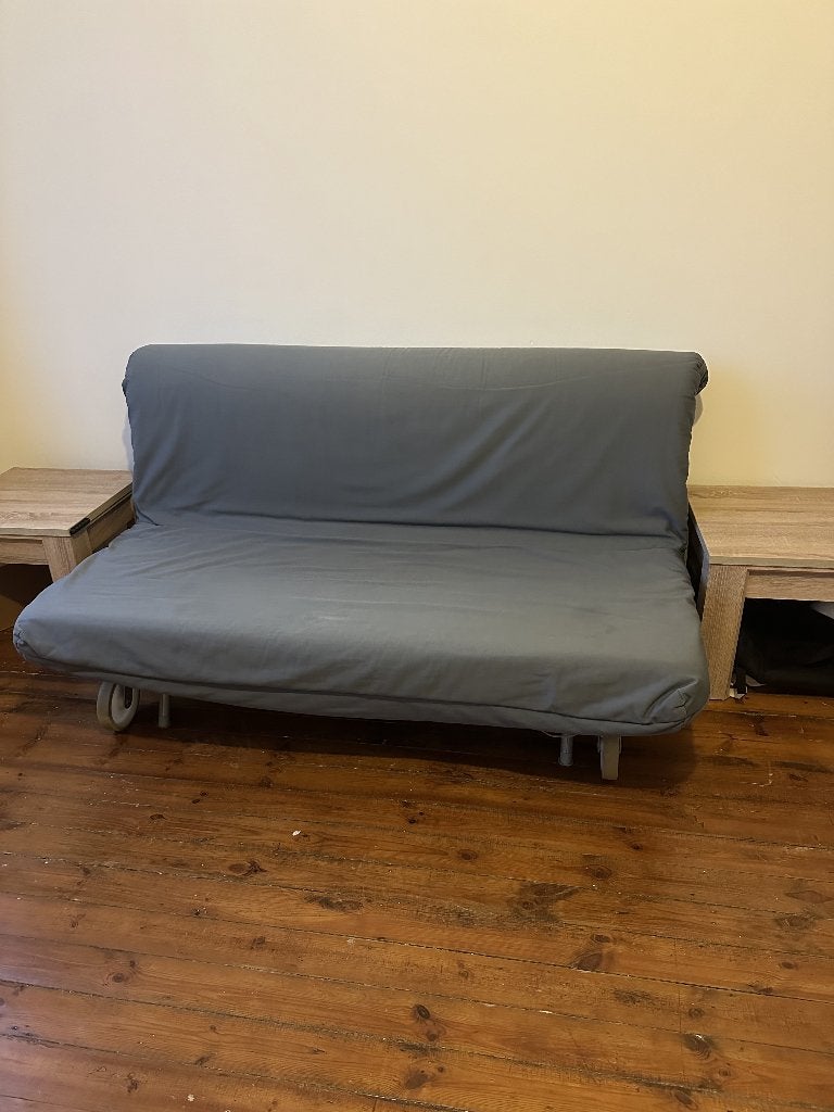 Grijze slaapbank / zetelbed, Ophalen, Gebruikt, Tweepersoons, 200 cm