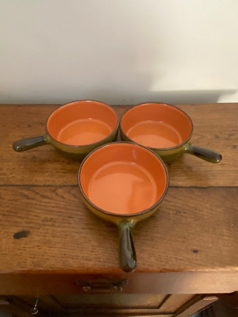 Lot de 3 caquelons / poêlons vintage années 70, Maison & Meubles, Enlèvement ou Envoi, Vintage, Céramique, Utilisé