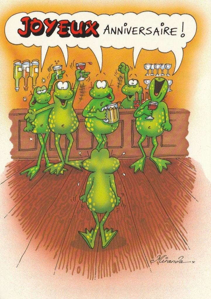 HUMOR -  Kikkers vieren verjaardag !, Verzamelen, Postkaarten | Themakaarten, Verzenden, Ongelopen, Overige thema's