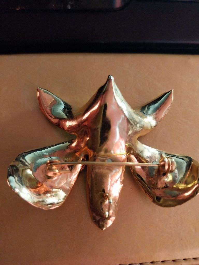 VERITABLE VINTAGE BROCHE ORCHIDREE OR 24 K DE 1970, Enlèvement ou Envoi, Or, Broche, Doré