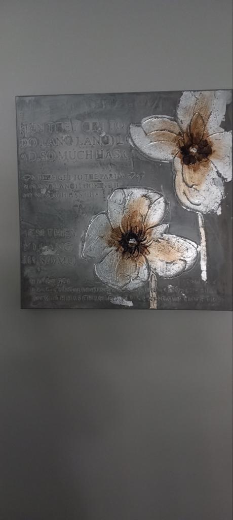 Mooie canvas wanddecoratie  zilveren tinten,bloemen., Huis en Inrichting, Woonaccessoires | Schilderijen, Tekeningen en Foto's