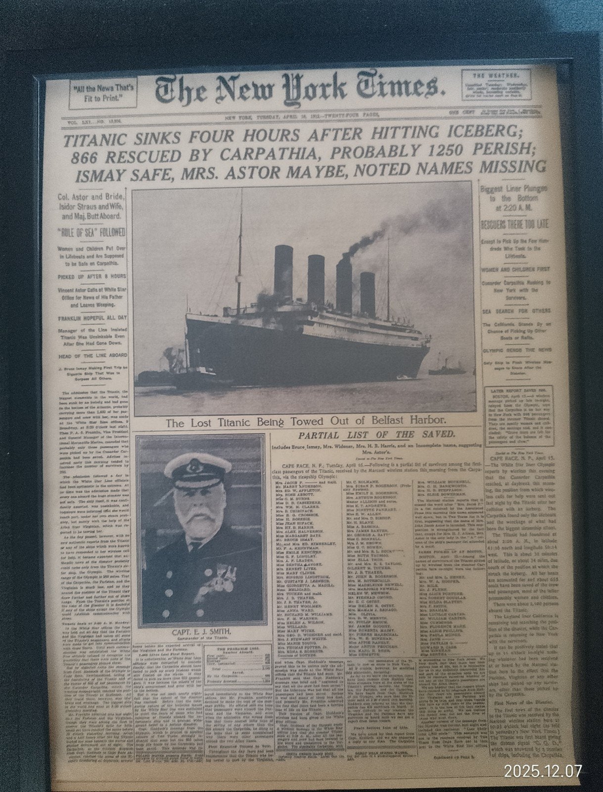 Titanic 1912, New York Times., Enlèvement ou Envoi