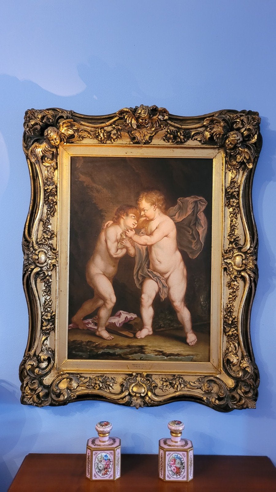 Een antiek olieverfschilderij op doek, Christus en Johannes, Ophalen