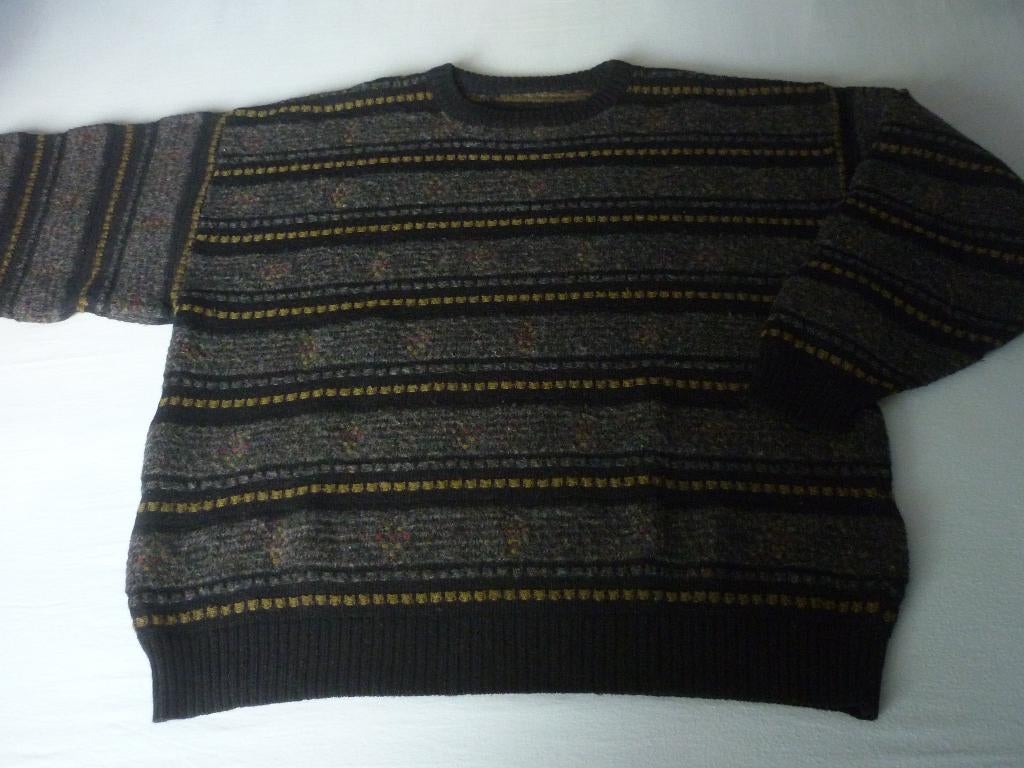 Wollen-Acryl Gestreepte Trui, Ophalen of Verzenden, Zo goed als nieuw, Maat 48/50 (M), Grijs
