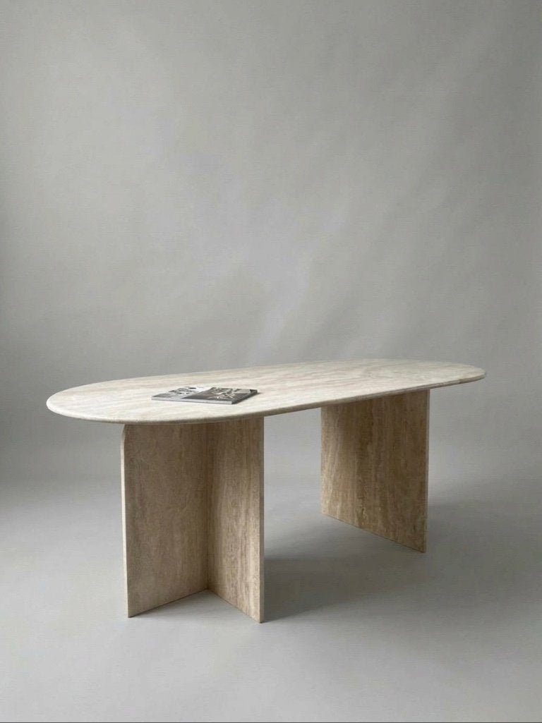Geweldige travertin eettafel met ovaal blad, Maison & Meubles, Tables | Tables à manger, Enlèvement, Neuf