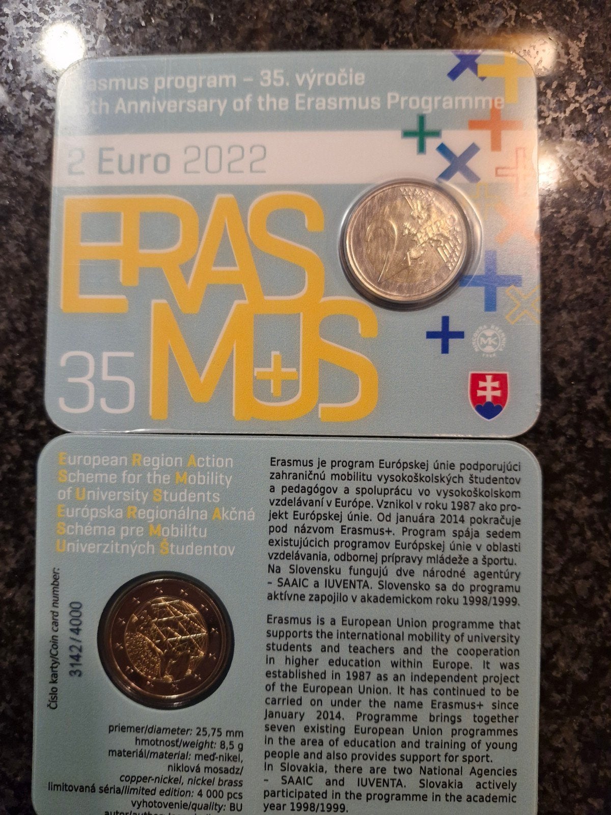 2 euro coincard 2022 Slowakije Erasmus, Postzegels en Munten, Munten | Europa | Euromunten, Ophalen of Verzenden, Slowakije, 2 euro