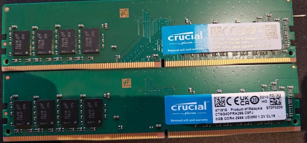 Crucial 16GB DDR4-2666 RAM – 2x8GB – UDIMM, Computers en Software, RAM geheugen, Gebruikt, DDR4, 8 GB, Ophalen of Verzenden