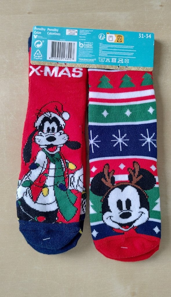 Kerstsokken Mickey Mouse/Goofy, maat 31/34, Jongen of Meisje, Nieuw, Ophalen of Verzenden, Sokken