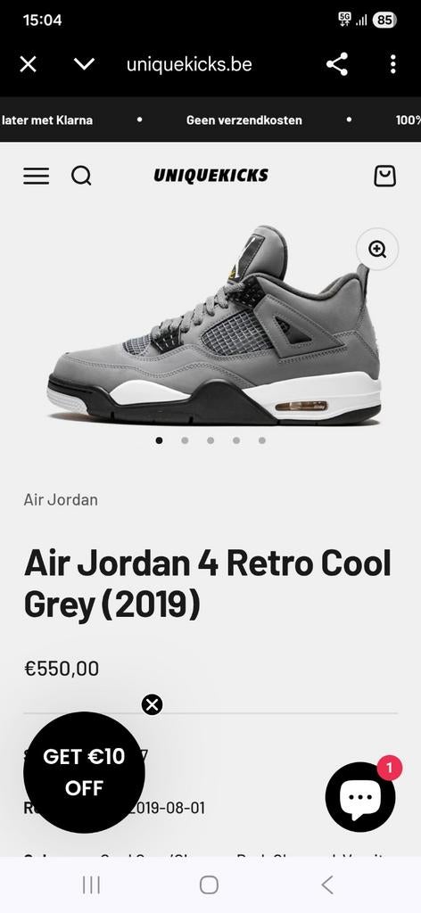 Air Jordan 4 retro cool Grey (2019)., Enlèvement ou Envoi