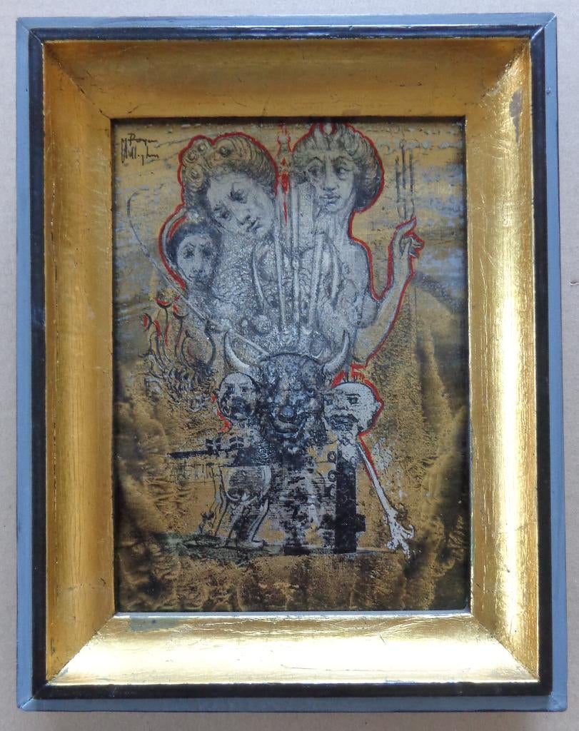 ROGER VAN BELLEGHEM / FIGUREN / OLIEVERF / 27x21cm / KADER, Enlèvement ou Envoi, Signé, Peinture à l'huile, Figures