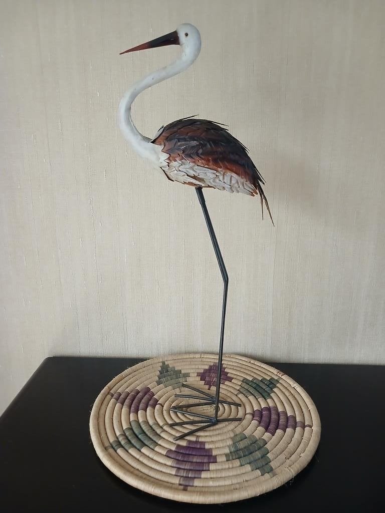 Sculptuur van een paarse reiger - Afmetingen 25x17x64cm, Ophalen