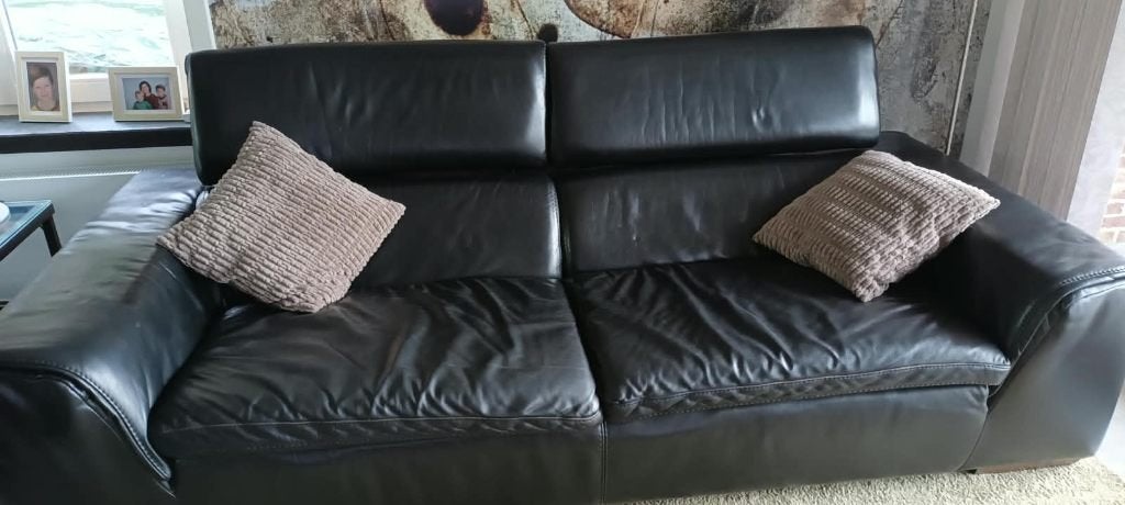 Lederen salon, Huis en Inrichting, Ophalen, Gebruikt, 150 tot 200 cm, Rechte bank