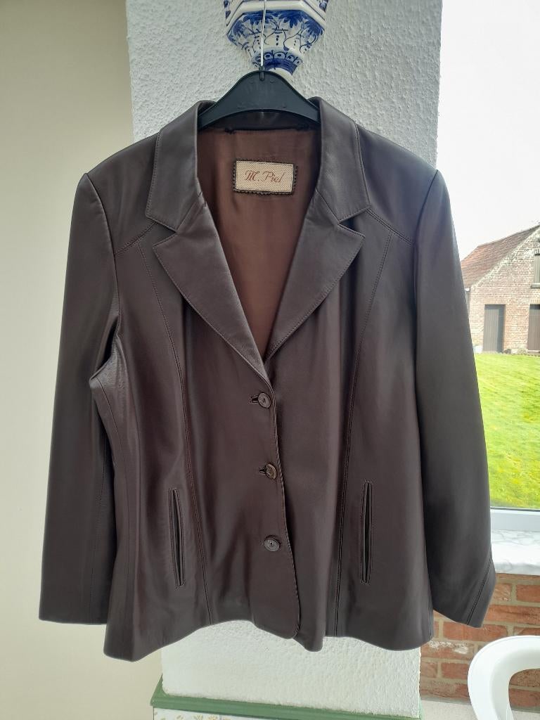 Bruine leren jas maat 42 - moda en piel, Moda en Piel, Ophalen of Verzenden, Zo goed als nieuw