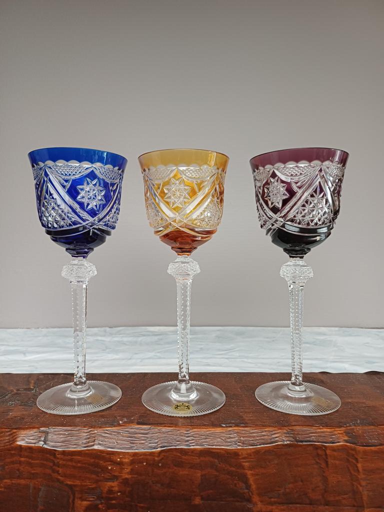 Boheems kristal glazen vintage jaren 70. een bod op de 3 st, Antiek en Kunst, Ophalen