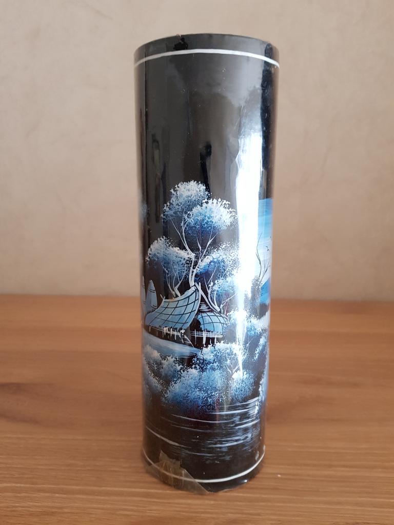 Nieuwe vaas, bamboe, handgeschilderd, H 20cm, zwart, Maison & Meubles, Accessoires pour la Maison | Vases, Enlèvement, Noir