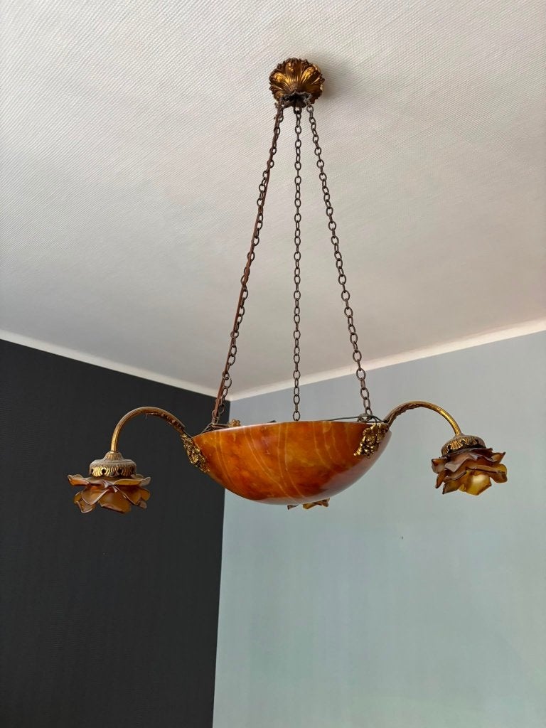 ART DECO ALBAST KROONLUCHTER, Ophalen