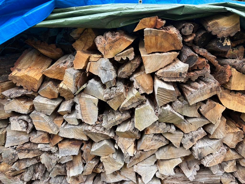 Droog eiken brandhout – 5 m³ – gezaagd en gekliefd, 3 tot 6 m³, Ophalen, Eikenhout, Blokken