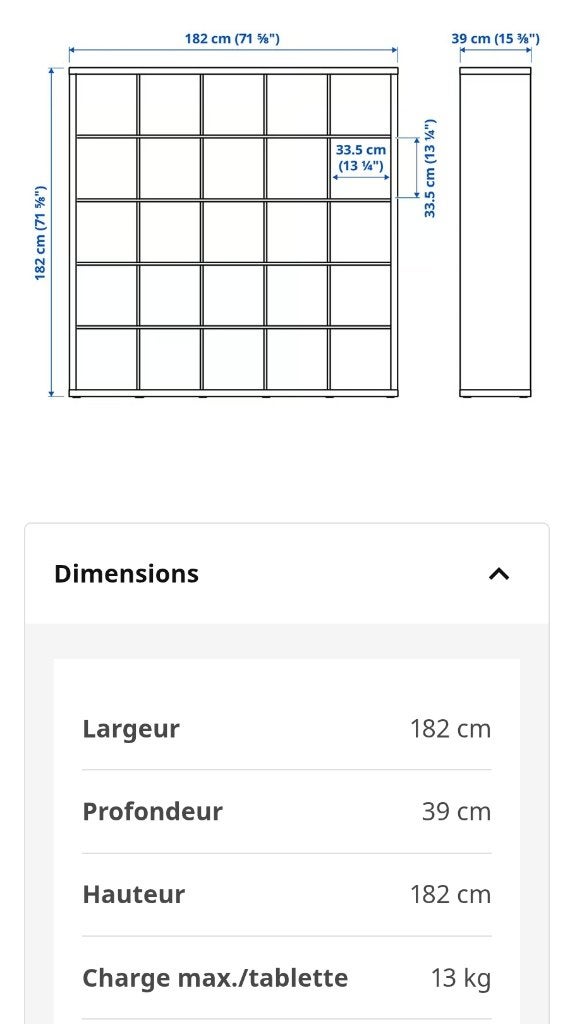 Kallaxe 5×5 noir 25 carré, Enlèvement, Utilisé