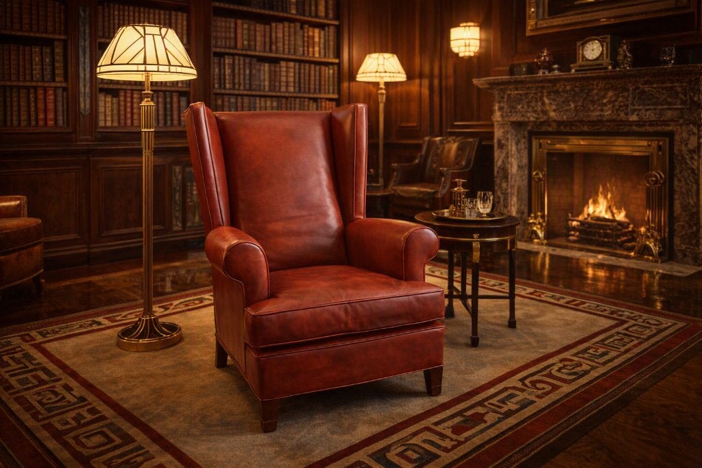 Echt lederen vintage oorfauteuil, Ophalen, Leer