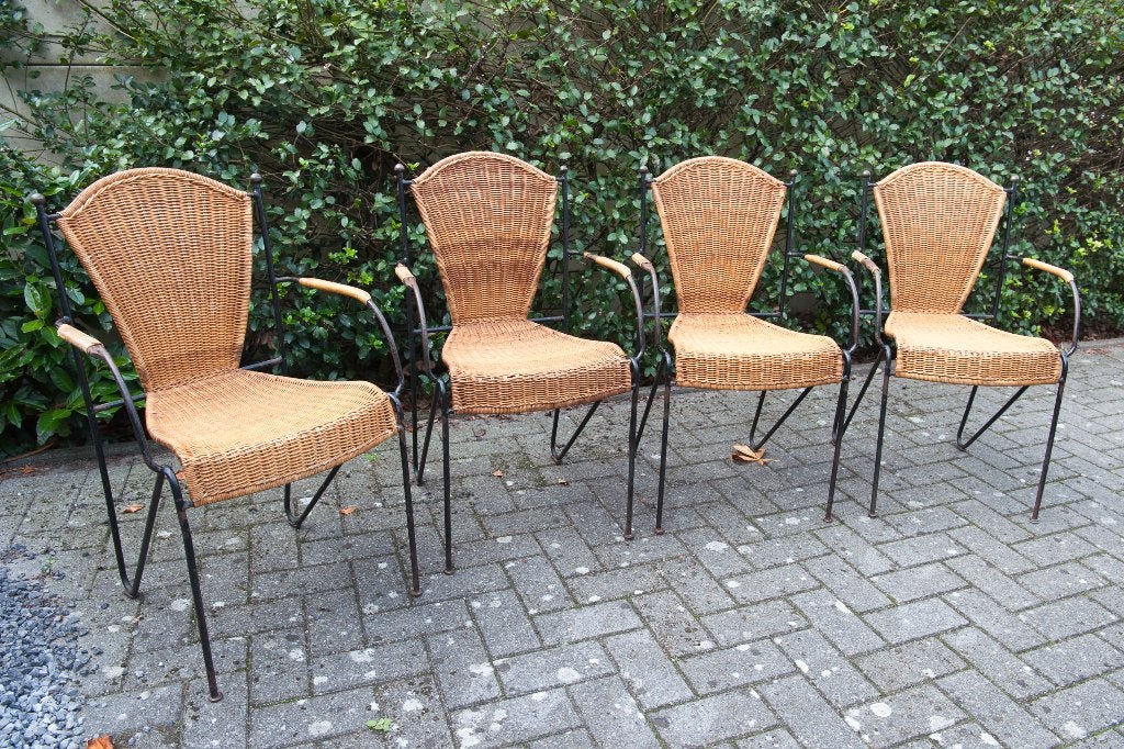 metalen stoelen met riet, Huis en Inrichting, Ophalen, Gebruikt, Zwart, Metaal