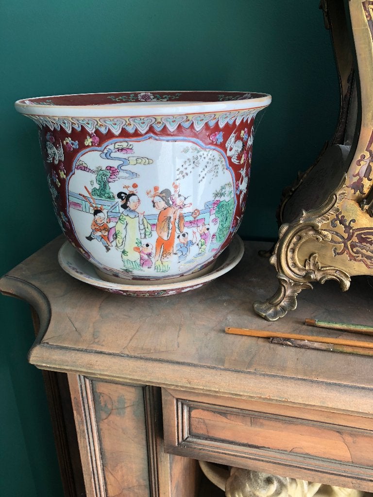 Cinese bloempot met onderschaal, Antiek en Kunst, Ophalen
