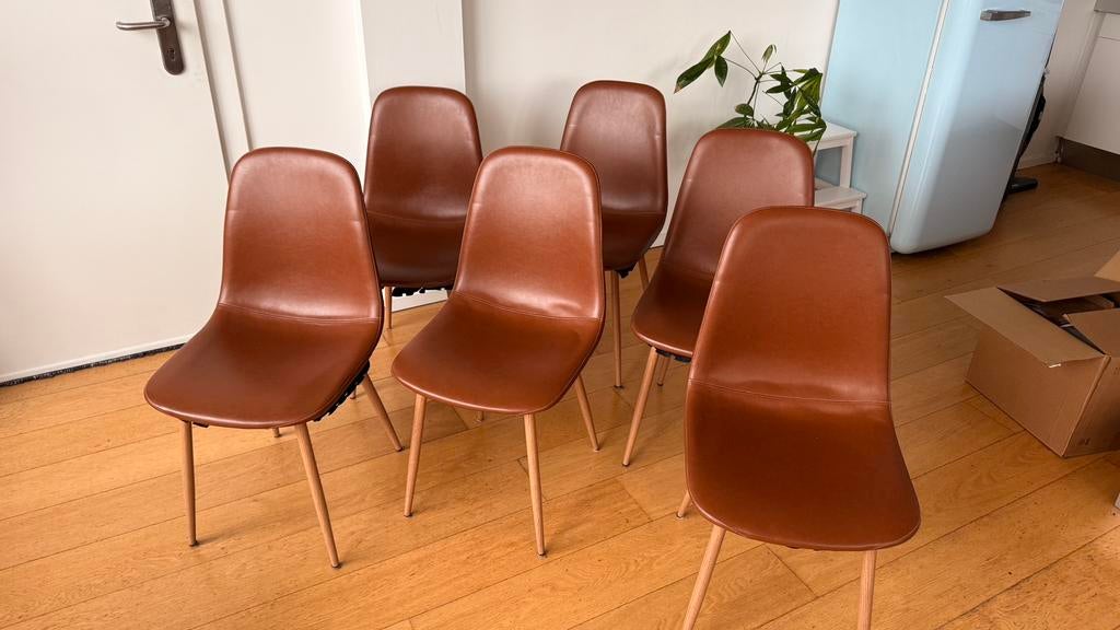 Set van 6 eetkamerstoelen, Ophalen, Kunststof, Gebruikt, Bruin