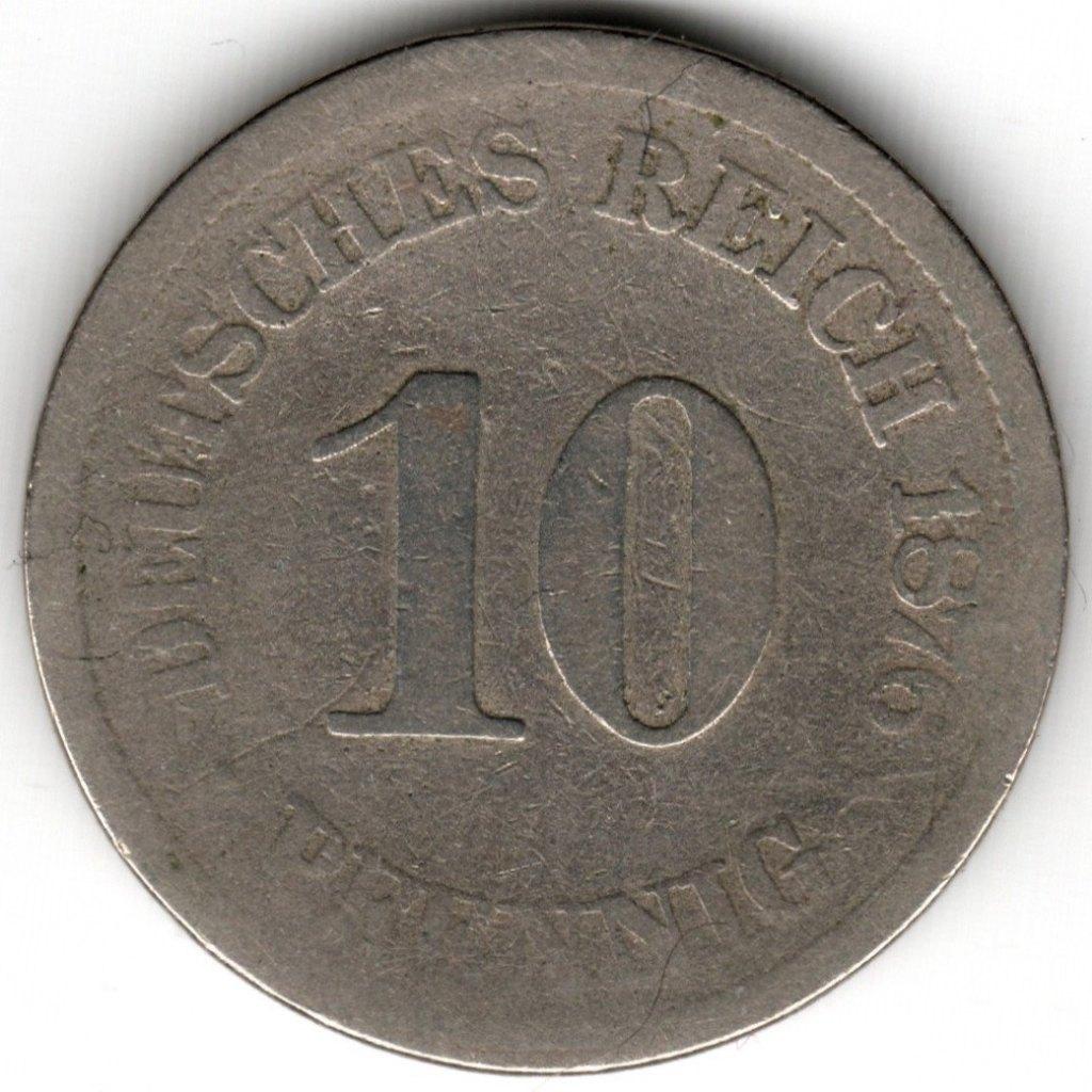 Duitsland : 10 Pfennig 1876 J KM#4 Ref 16680, Ophalen of Verzenden, Duitsland, Losse munt