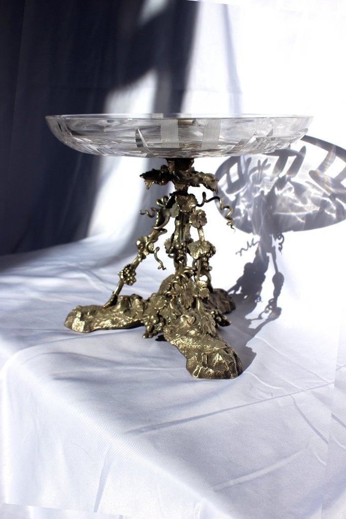 Centre de table en bronze argenté avec bol en cristal, Enlèvement ou Envoi