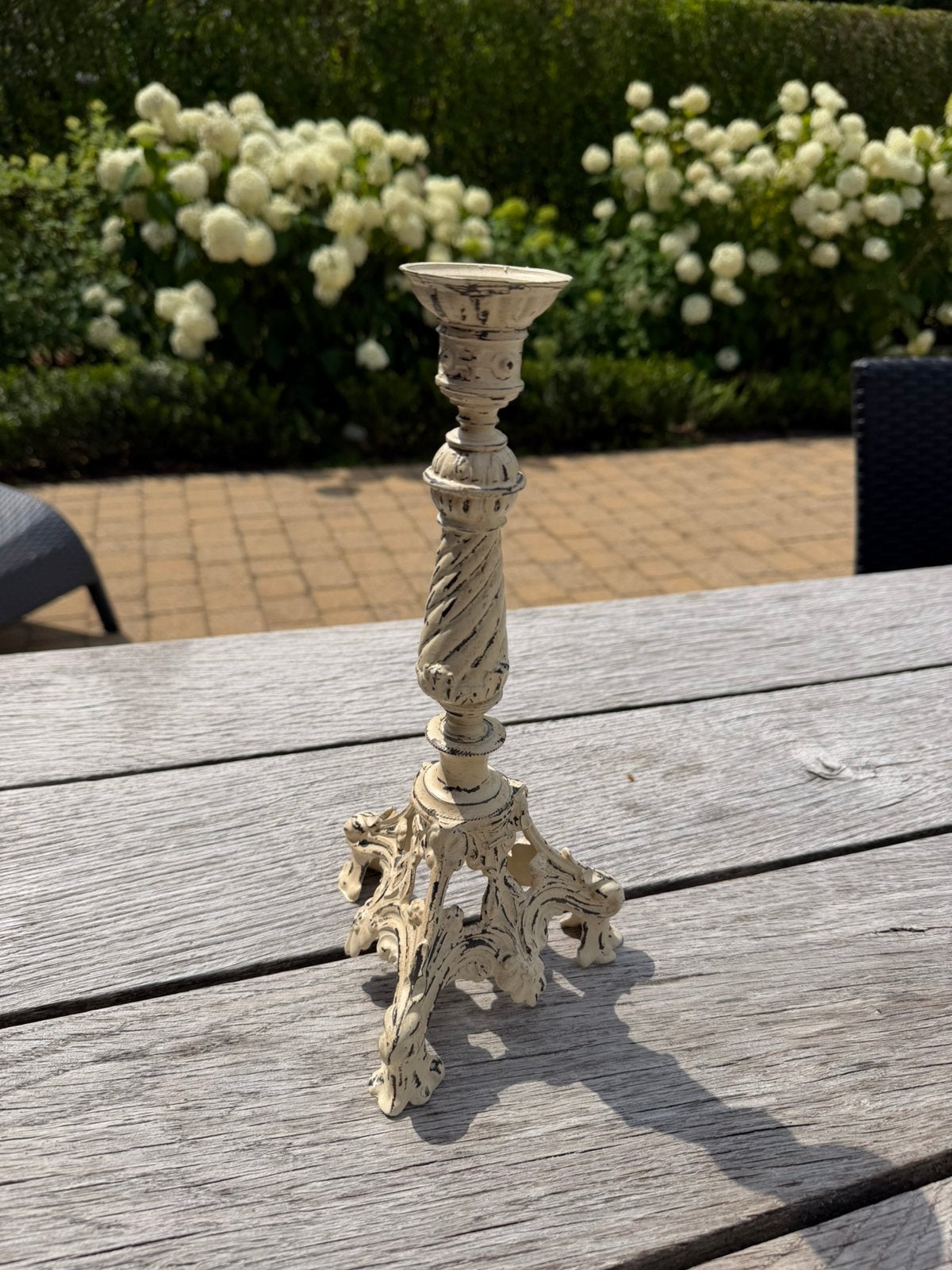 Tinnen kandelaar ecru gemaakt afgewerkt met was, Antiek en Kunst, Ophalen