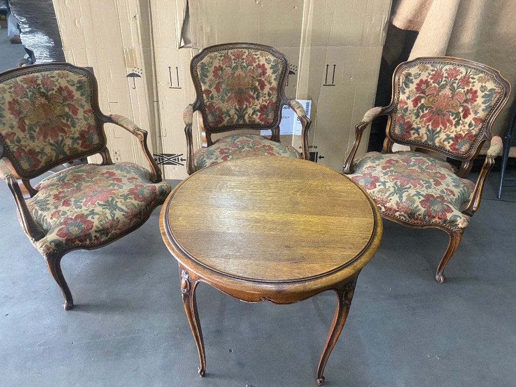 3 fauteuils Louis XV avec table, Enlèvement