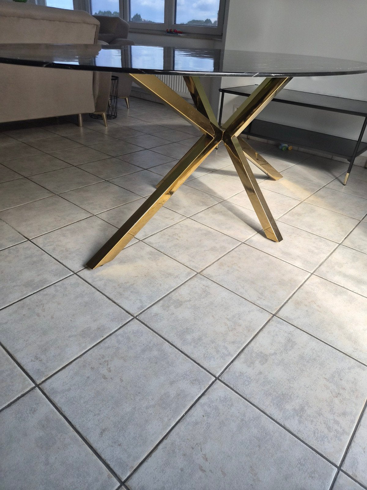 Ovale eettafel voor 6 personen in glas kleur  zwart & goud, Maison & Meubles, Moins de 5 m², Noir, Enlèvement, Utilisé