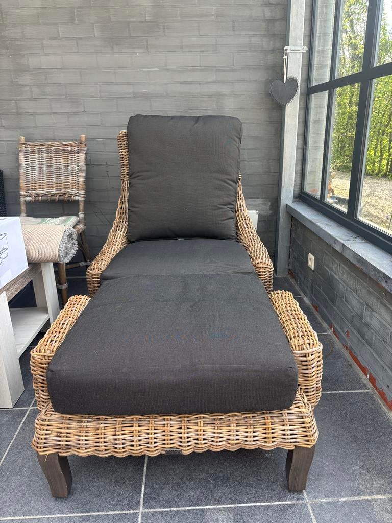 Rieten zetel met voetbank, incl. kussens, Huis en Inrichting, Ophalen, Eenpersoons, Minder dan 75 cm, Riet of Rotan