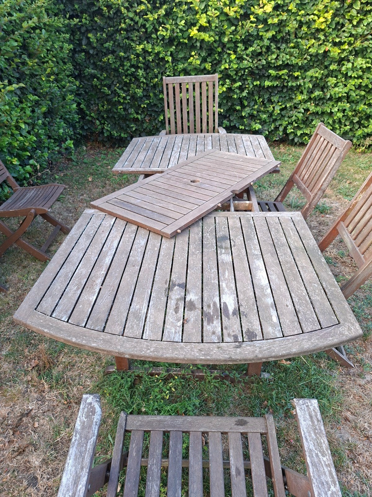 Table de jardin en teck et chaises, Enlèvement, Utilisé, Bois, Sets de jardin
