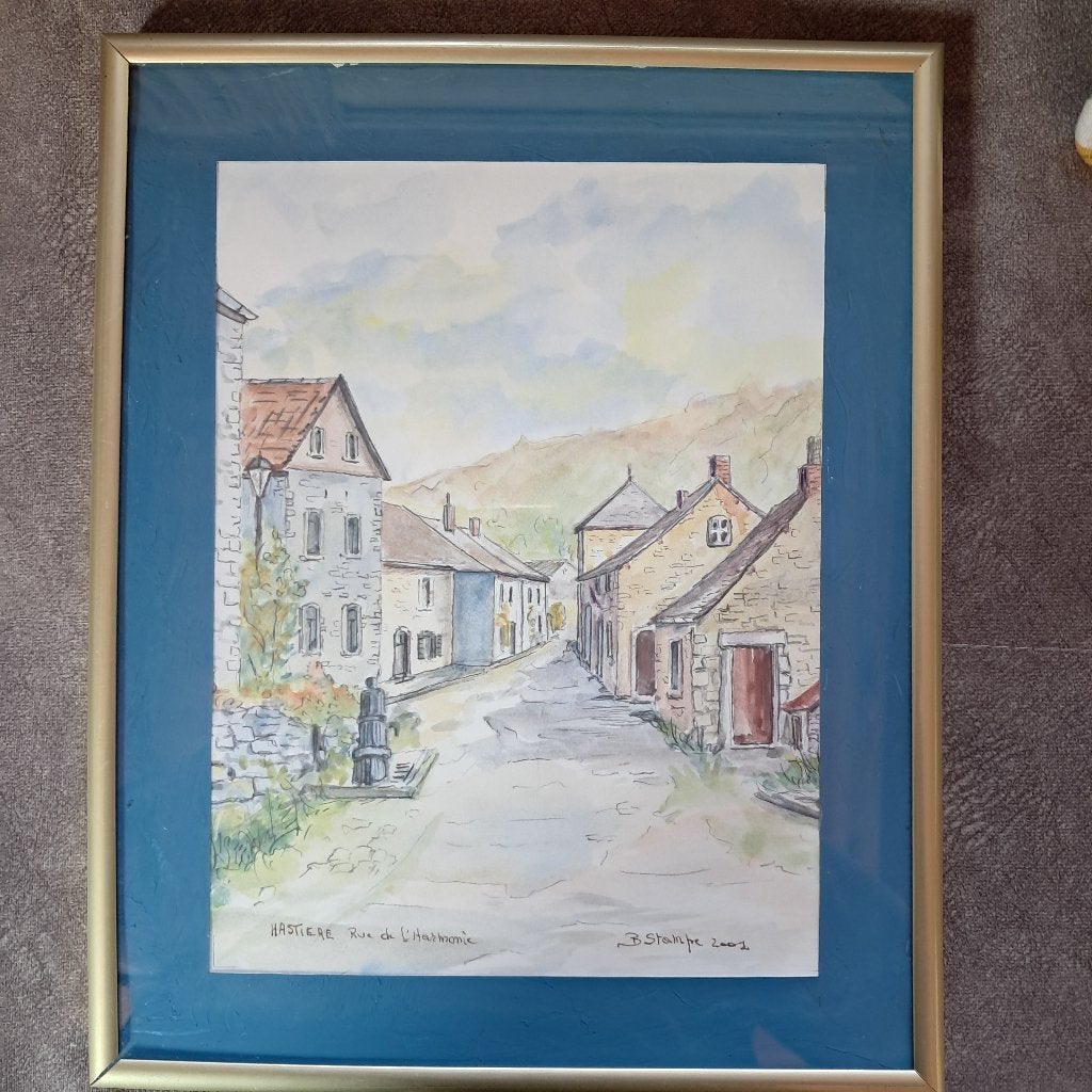 Hastière ,Rue de l'Harmonie, Antiek en Kunst, Kunst | Schilderijen | Klassiek, Realistisch, Gedateerd, Ophalen of Verzenden, Landschap