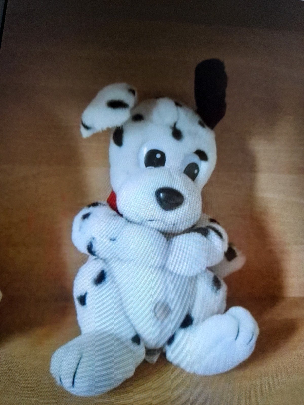 Peluche chien blanc avec taches noires avec collier, Chien, Blanc, Comme neuf, Moyen (20 à 80 cm)