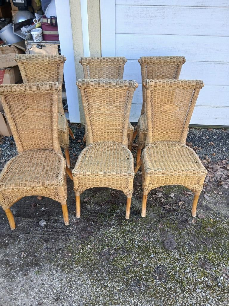 6 chaises de salon en osier, Osier ou Rotin, Vintage, Brun, Enlèvement
