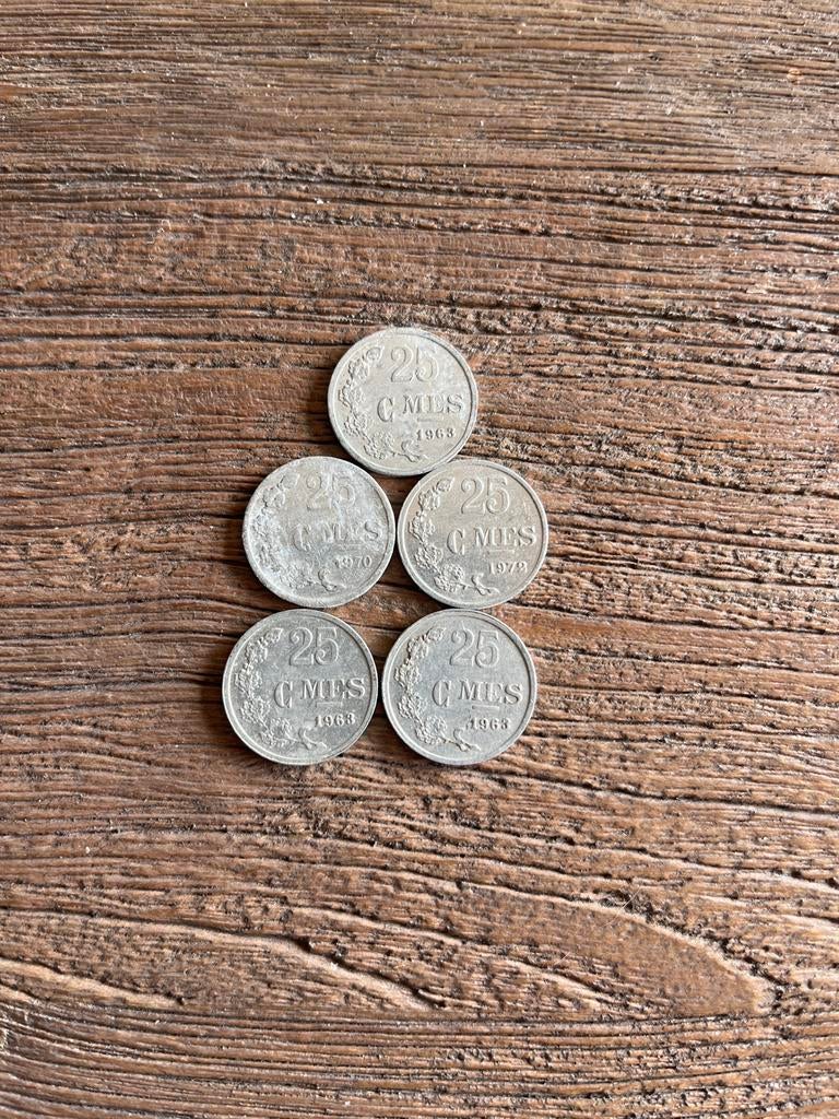 Luxemburg 25 centimes munten 1963–1972 (5 stuks), Ophalen of Verzenden, Overige landen, Setje