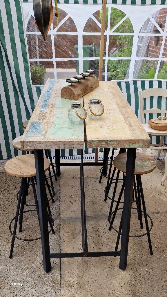 terrastafel + 6 stoelen, Ophalen, Gebruikt, Rechthoekig, Hout