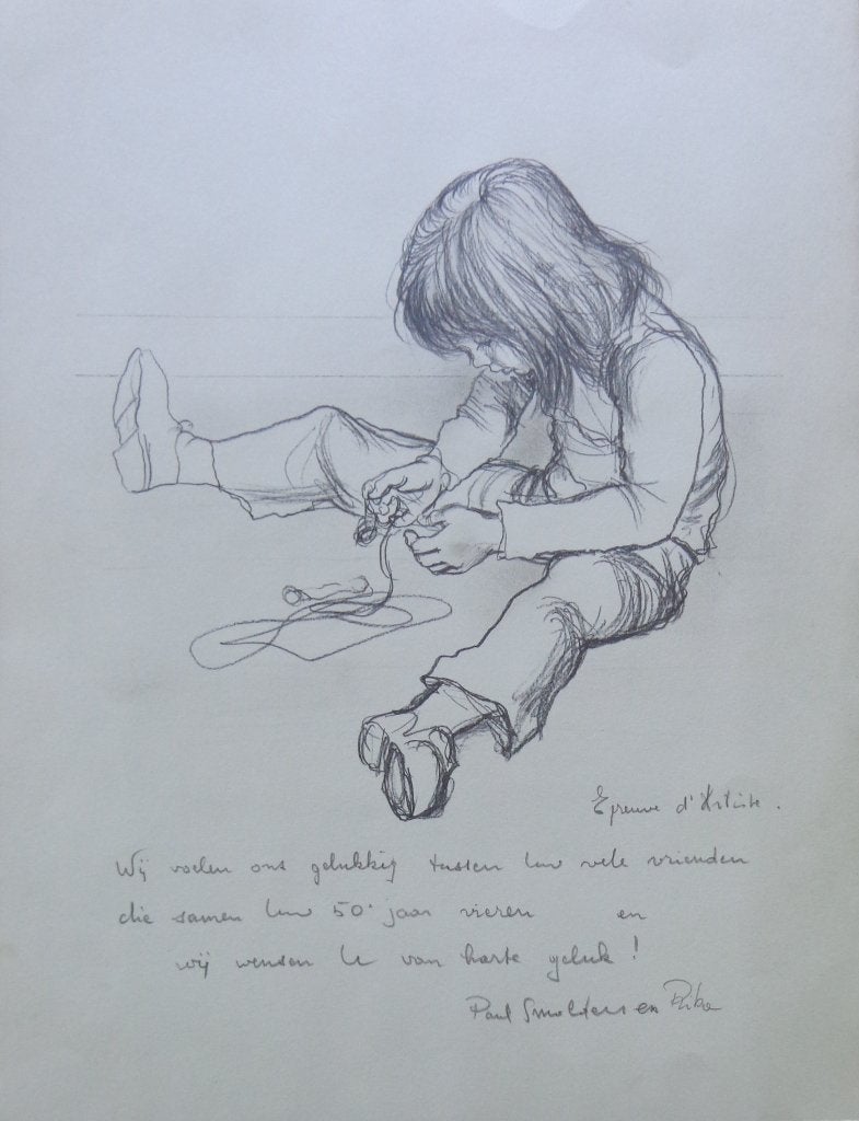 PAUL SMOLDERS / SPELEND KIND / ZW-W LITHO / 39x30cm / SIG, Antiek en Kunst, Kunst | Litho's en Zeefdrukken, Ophalen of Verzenden