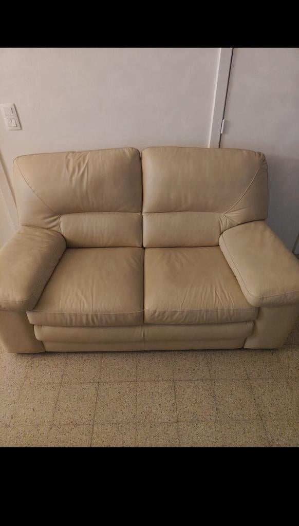 Canapé 2 places en cuir beige – Très bon état, Maison & Meubles, Cuir