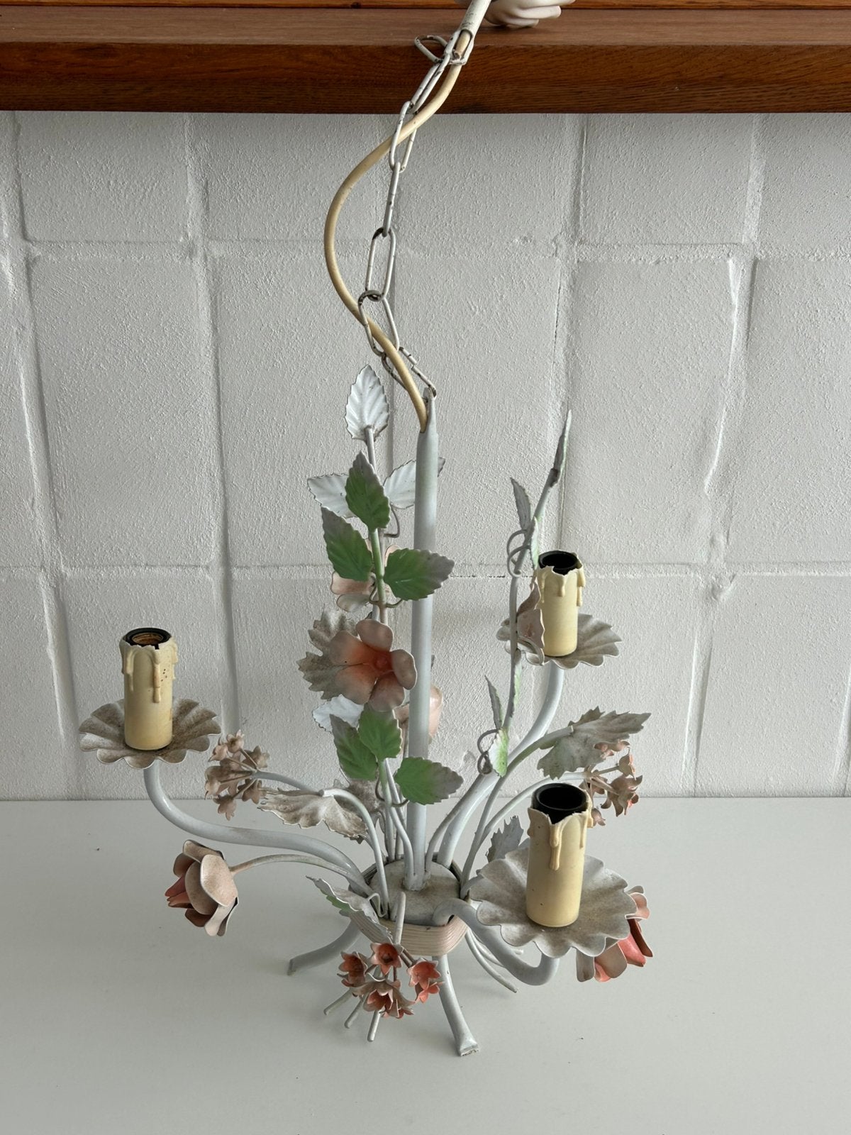 Lustre à fleurs en brocante à rénover, Enlèvement ou Envoi, Utilisé, Métal, Brocante