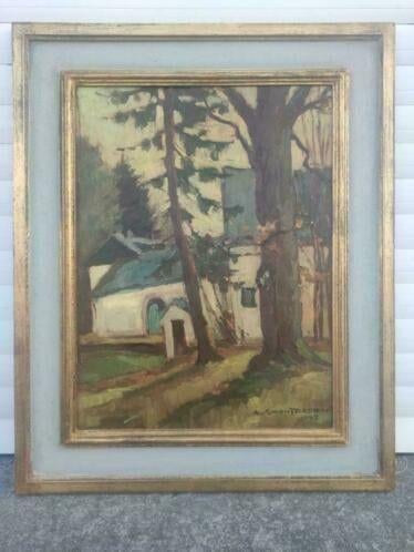 huile sur panneau rentre de maison signe a schouterden, Enlèvement ou Envoi