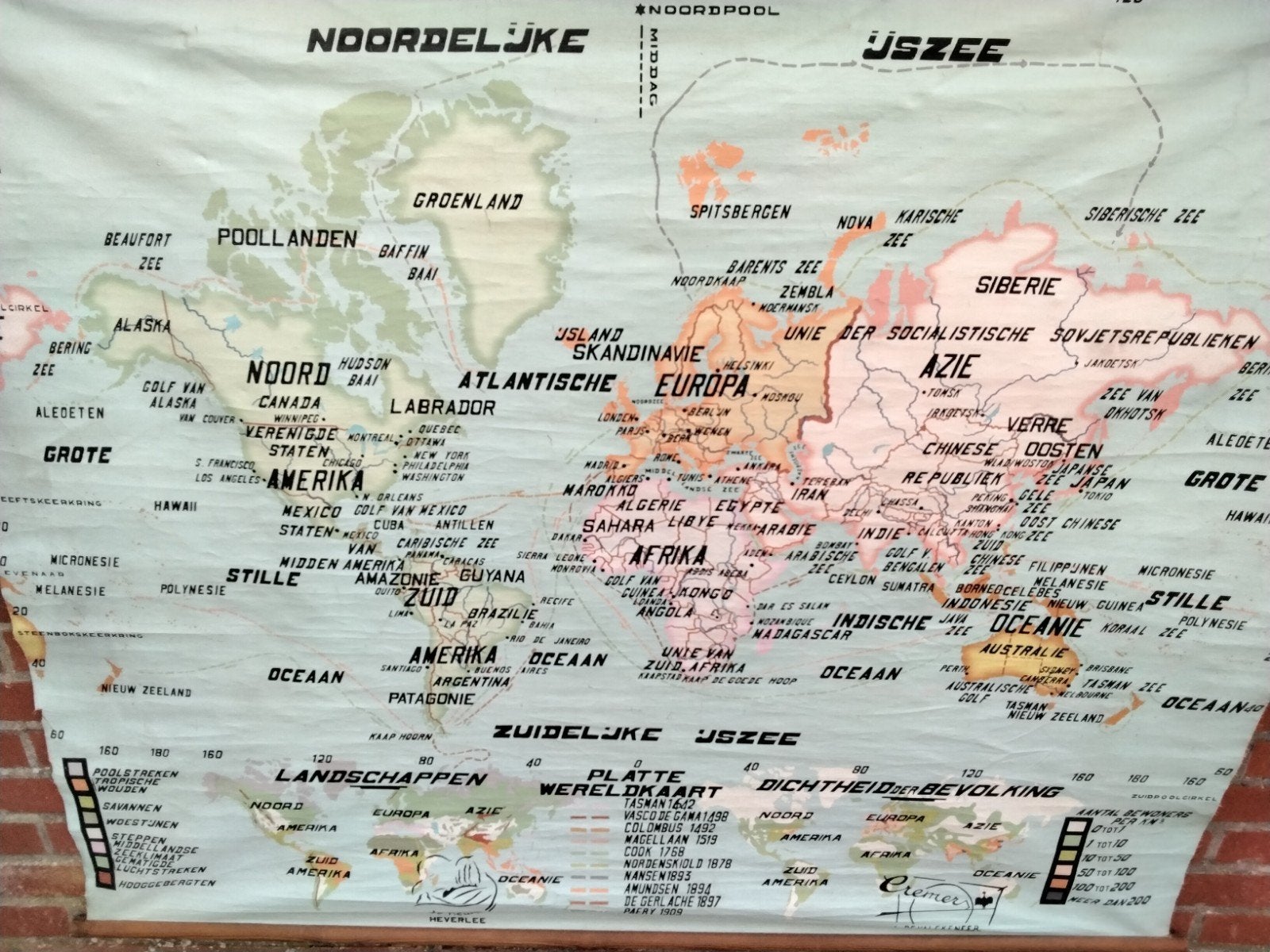 Oude  wereldkaart, Antiek en Kunst, Ophalen