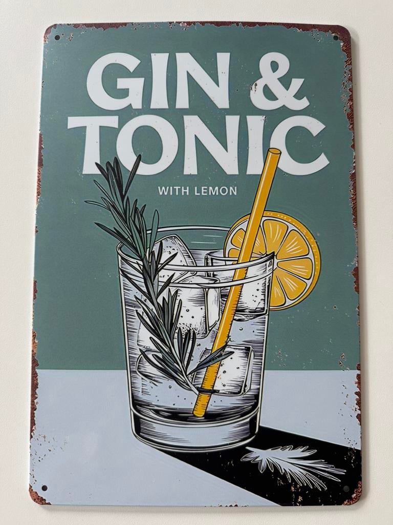 Panneau d'affichage en métal Gin & Tonic, Enlèvement ou Envoi, Comme neuf, Panneau publicitaire