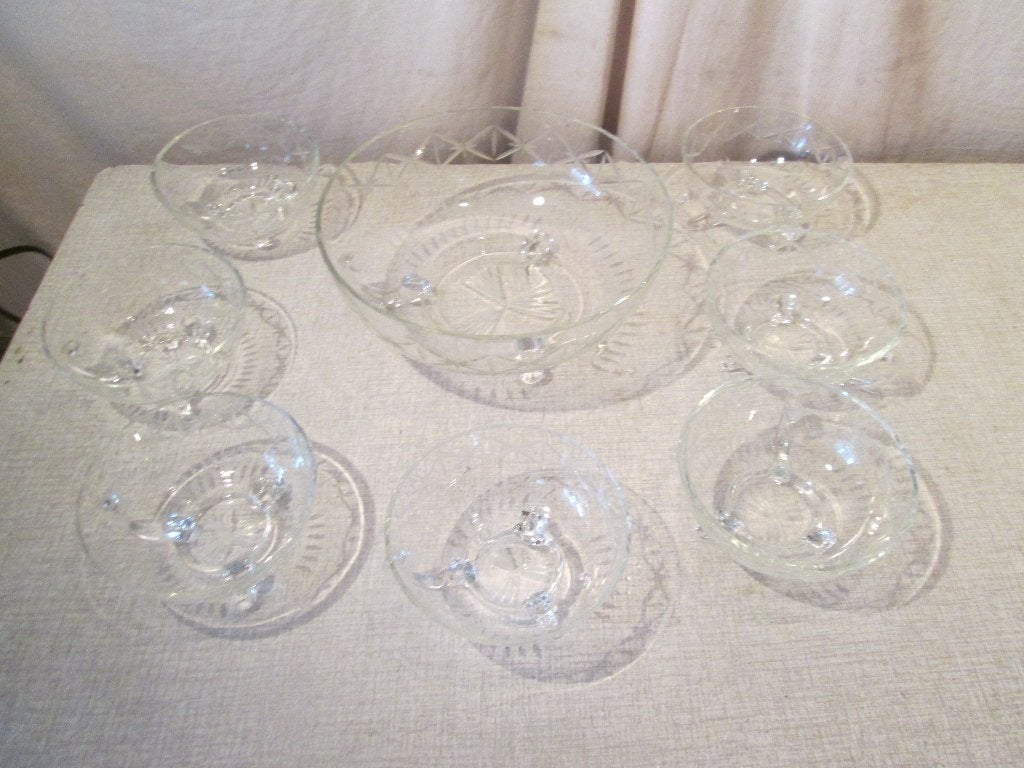 Mooi Grote Glazen Kom met 7 Kleintjes, Ophalen of Verzenden, Zo goed als nieuw, Glas, Kom(men)